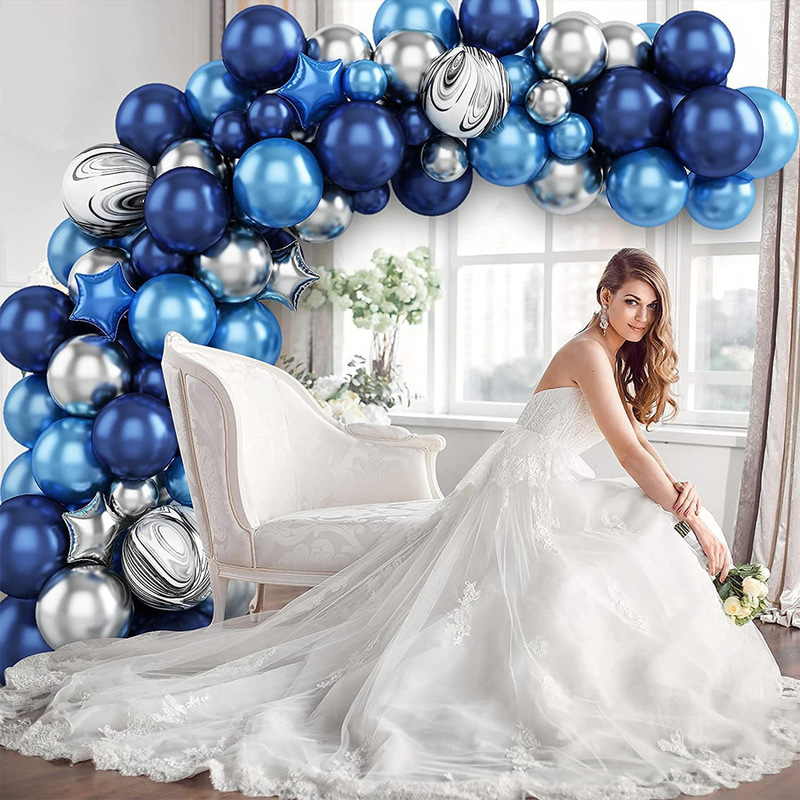 Autres fournitures de fête d'événement métallisé bleu marine Latex ballon guirlande arc Kit argent étoile feuille Ballons pour mariage anniversaire bébé douche fête décor 220916