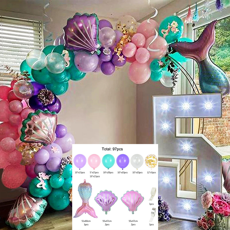 Altri accessori feste eventi 97 pezzi Coda di sirena Conchiglia Arco di palloncini Sotto il mare Sirena Decorazione festa di compleanno Ragazze bambini Balon Matrimonio Baby Shower Decor 220916