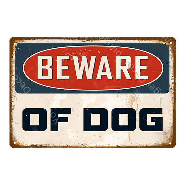 Méfiez-vous du chien Plaque en métal Vintage Man Cave Attention Plaque en étain Drôle Avertissement Danger pour Bar Pub Club Maison Extérieur Salle de Jeux Décoration Murale Peinture 30X20CM w01