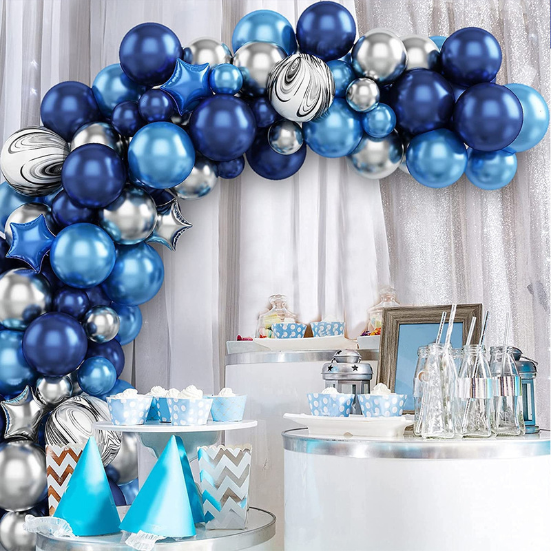 Autres fournitures de fête d'événement métallisé bleu marine Latex ballon guirlande arc Kit argent étoile feuille Ballons pour mariage anniversaire bébé douche fête décor 220916