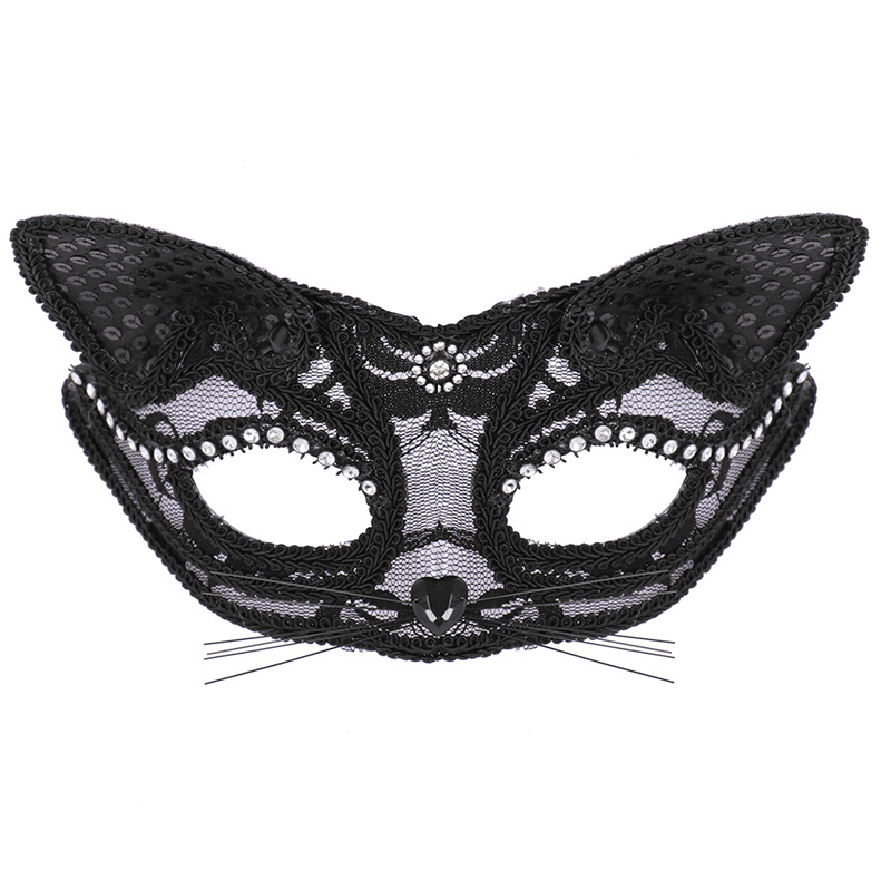 Spetsmask cosplay tema kostym kattmask halv ansikte män halloween fest rekvisita