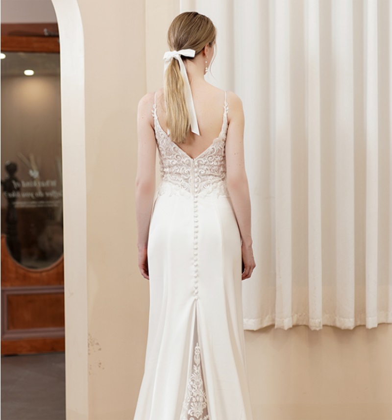 Lace Wedding Dress Sling Small Trailing Beaded Light weight Plain Satin LD8035