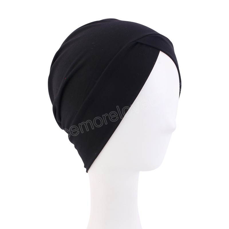 Femmes Turban Modal coton croix casquette musulman bandeau bouton casquette doux bonnet intérieur Underscraf chapeau couvre-chef Hijabs dame chimio casquettes