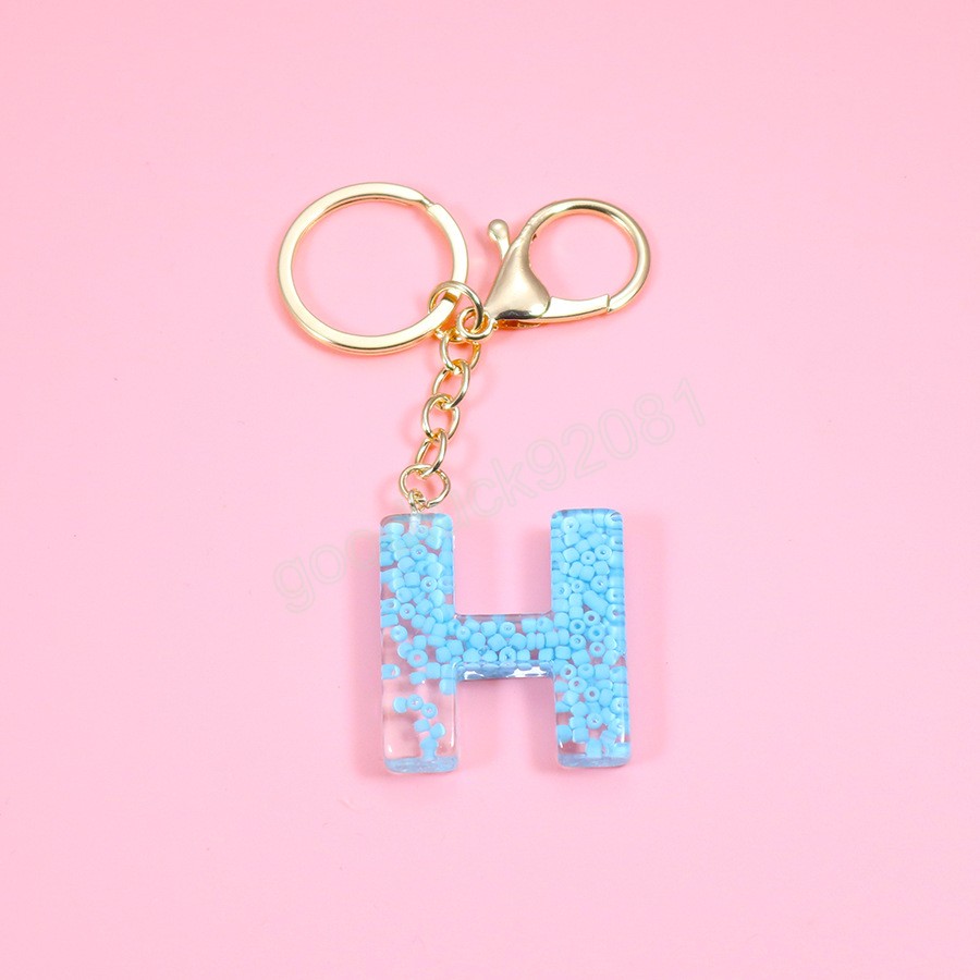 Mignon perles A-Z lettre porte-clés bleu acrylique métal porte-clés pour femmes sac pendentif porte-clés porte-breloque bijoux accessoires