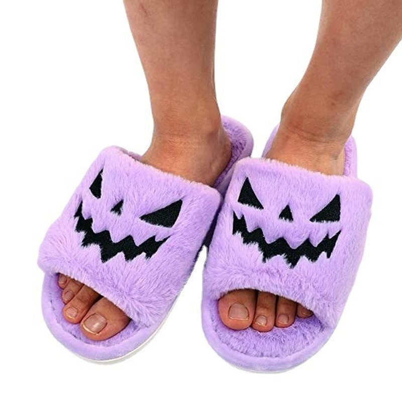 Slippers Halloween Pumpkin Lantern Slippers Autumn Soft Furry Comfort Closed Toe Slides Women Size 43 Outdoor Slippers Zapatos Mujer 220916