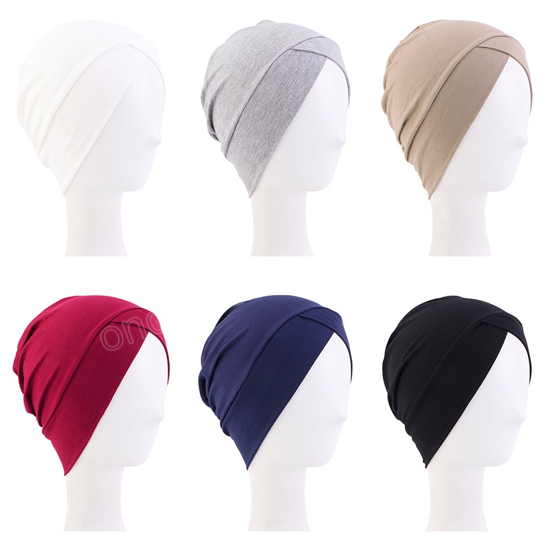 Femmes Turban Modal coton croix casquette musulman bandeau bouton casquette doux bonnet intérieur Underscraf chapeau couvre-chef Hijabs dame chimio casquettes