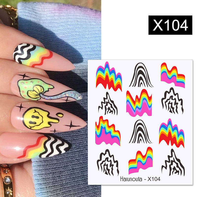 Nagelartickers Harunouta Geometrics Gradient Volkanisk ColroFul Wave and Rainbow Pattern Slider Stickers For Nails Decoration