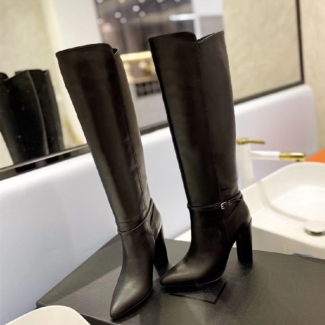 Toe Leather Knee High Boots 2022 Women Spring New Sleeve Stiletto Boots Detachable Dress Shoes