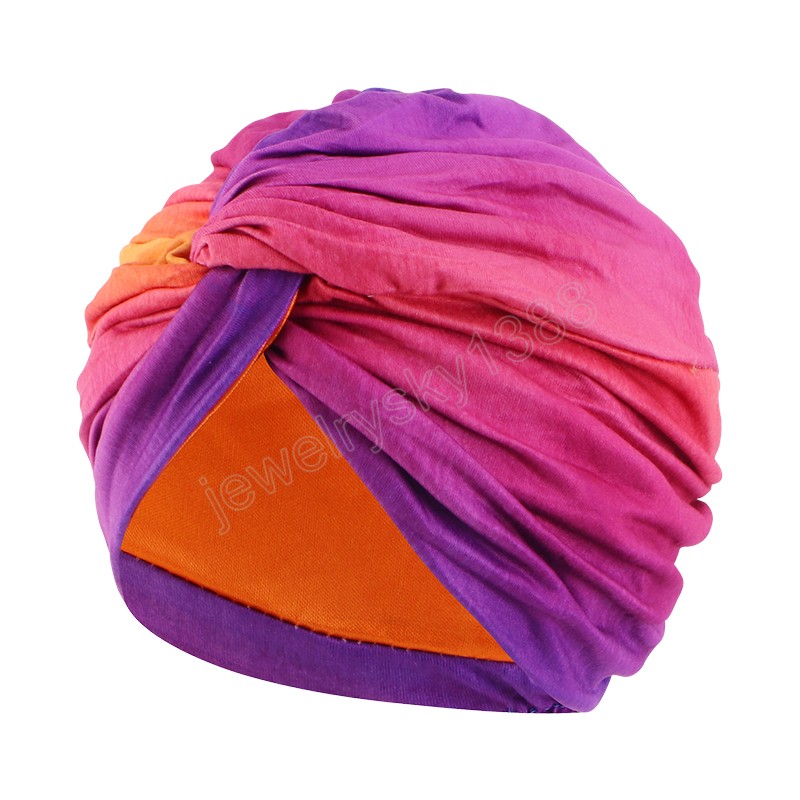 Bohemian Satin forring Tury Turban Cap for Women Twist Hijab Dupla camada alongada Moda casual macia colorida