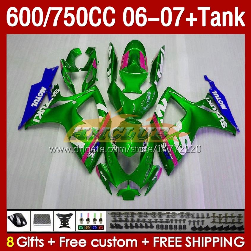 OEM Fairings Tank f￶r Suzuki GSXR 600 750 CC GSX-R600 GSXR750 2006-2007 154NO.132 GSXR-600 GSXR600 K6 600CC 750CC 2006 2007 GSXR-750 06 07 injektion Fairing Stock Green Green