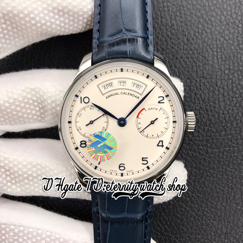 ZF V2 ZF503501 ￅrlig kalender Mens Titta p￥ A52850 Automatisk vit Power Reserve Dial Number Markers Rostfritt fodral L￤derband 2022 Super Edition Eternity Watches