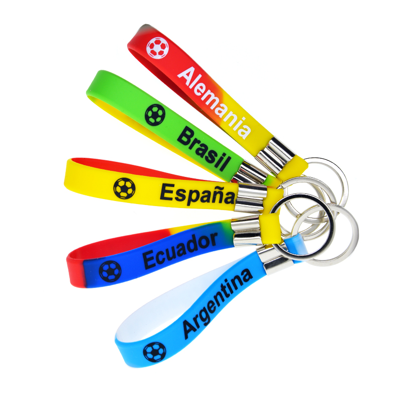 Football Team Silicone Bracelet Key Chain Printed Alemania Argentina Espana Ecuador Brasil