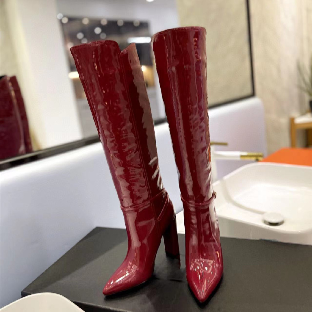 Toe Leather Knee High Boots 2022 Women Spring New Sleeve Stiletto Boots Detachable Dress Shoes