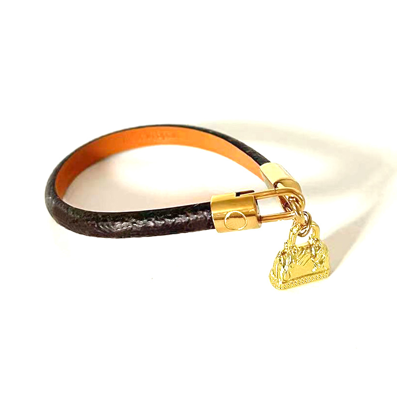Designer jóias ouro hardware pulseiras de couro fivela charme pulseira para mulheres alça de mão marrom flor padrão logotipo carimbo printe224y