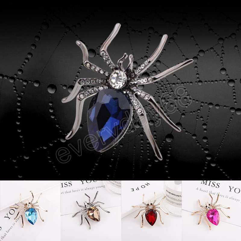 Broches pour femmes classique cristal araignée insecte broches pour homme décolleté devant des vêtements Halloween cadeau bijoux accessoires charme