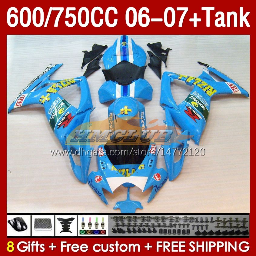 OEM Fairings Tank f￶r Suzuki Rizla Blue GSXR 600 750 CC GSX-R600 GSXR750 2006-2007 154NO.114 GSXR-600 GSXR600 K6 600CC 750CC 2006 2007 GSXR-750 06 07 Injektionsm￤ssa