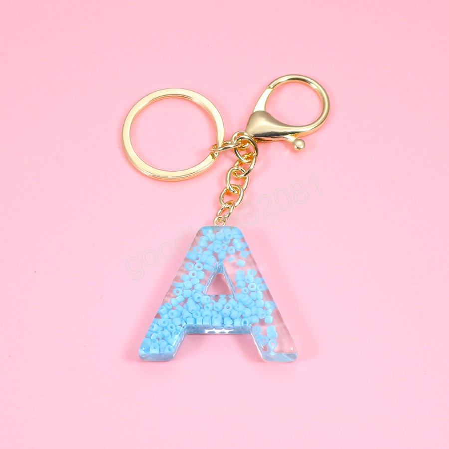 Mignon perles A-Z lettre porte-clés bleu acrylique métal porte-clés pour femmes sac pendentif porte-clés porte-breloque bijoux accessoires