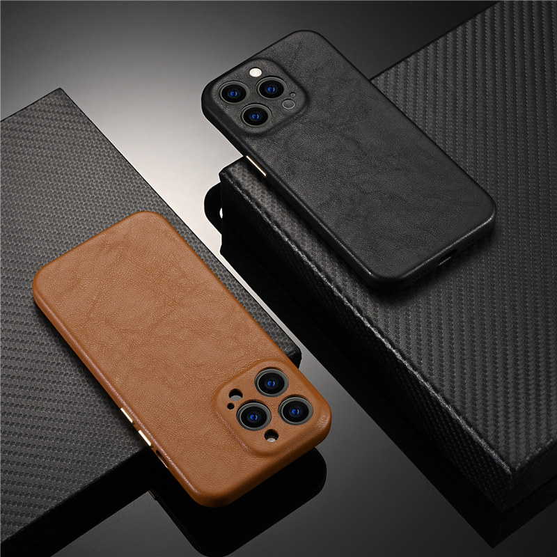 Capa de couro genuíno de couro para iPhone 14 13 Pro Max Business Camera Lens Cover