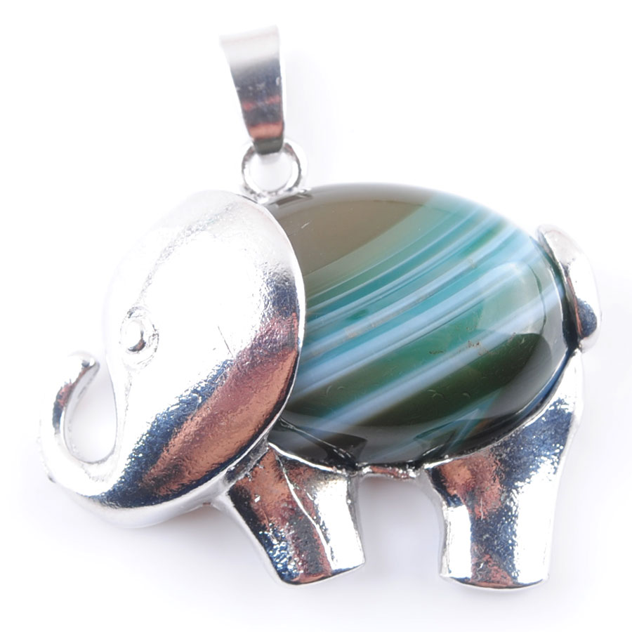 Agates Reiki Chakra Blue Green Onyx Elephant Pendant For Boys Men Energy necklace jewelry making BN368