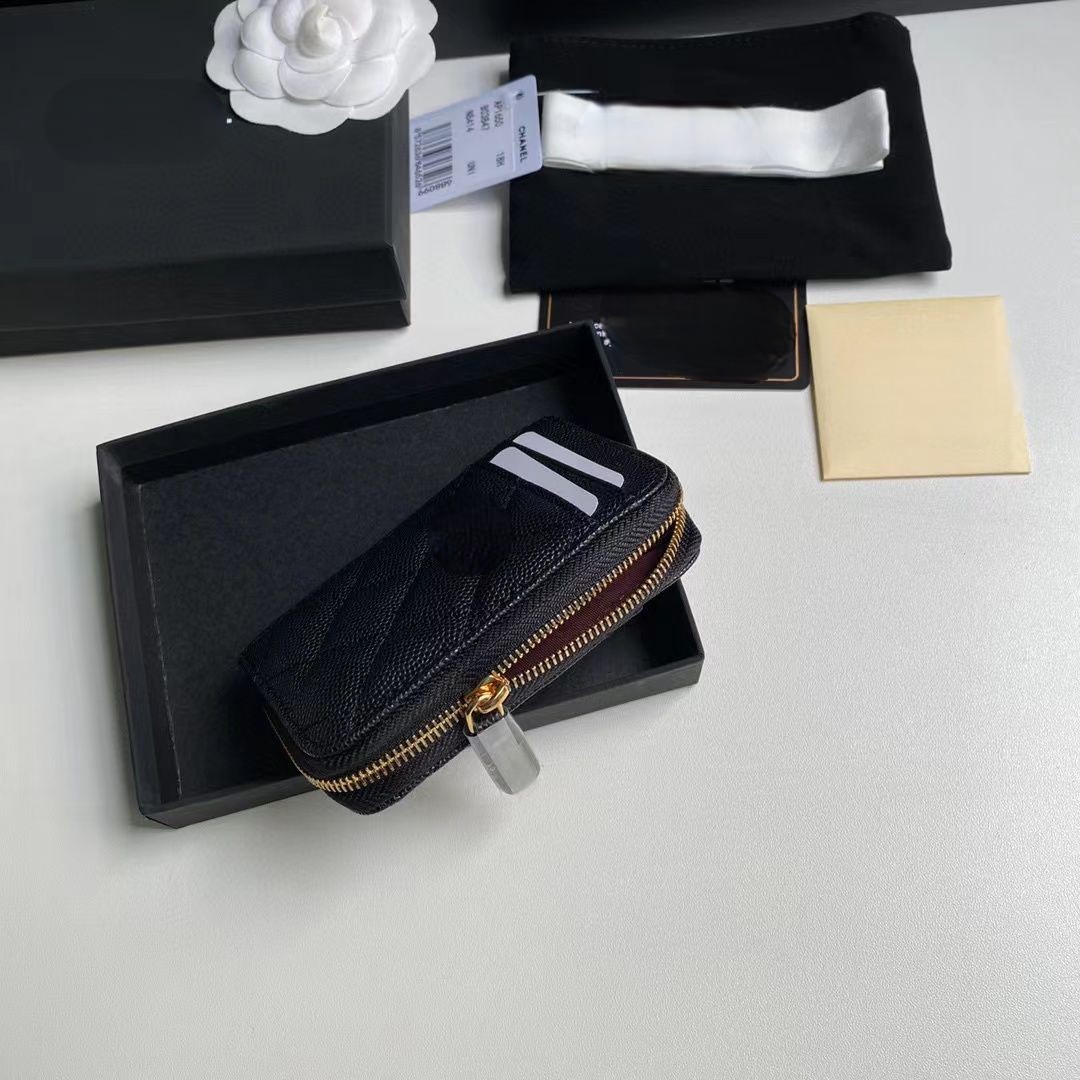 Korthållare CC Designer Wallet Luxury Cards Holder Credit Leather Liten Walle Storage Bag Zip Coin Purse Nyckelfodral Quilted Bag32272J