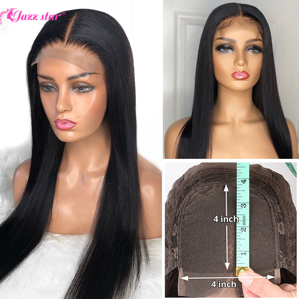 Extensions Brazilian 4 4 Closure Straight Human Wigs For Black Women Non Remy Jazz Star 150% Density Lace Wig with Baby Hair
