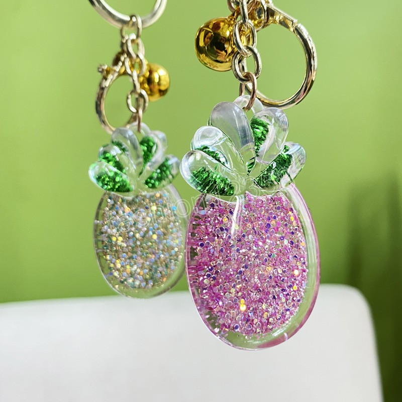 Akrilik payetler kristal ananas anahtar zinciri kordon araba cep telefonu aksesuarları küçük hediye kızlar çanta kolye kordon anahtarlar için