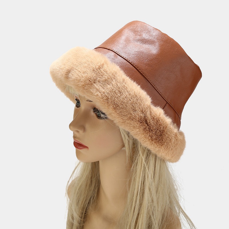 Cappelli a secchiello caldi invernali da donna in pelliccia sintetica in pelle tenere al caldo il cappello a secchiello russo elegante di lusso femminile