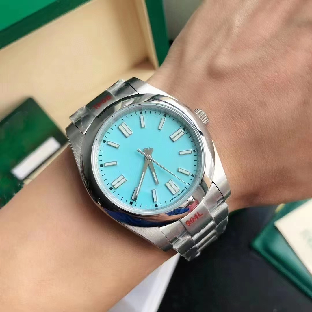 Montre mécanique pour hommes, boîtier argenté de 41 mm, avec mouvement de qualité d'origine japonaise 8215, verre saphir à remontage automatique, montre perpétuelle colorée