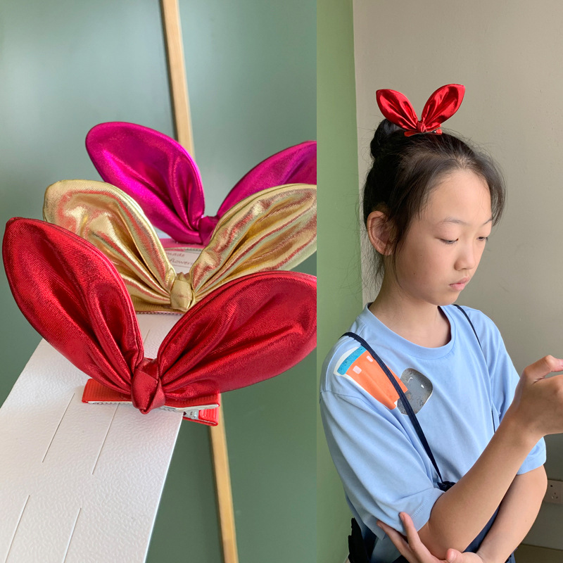 2022 Fashion Motallic Rabbit Ear Girl's Birly's Ribbon تصطف على سبيكة مشبك الشعر DIY مهرجان باريت أزياء الرأس