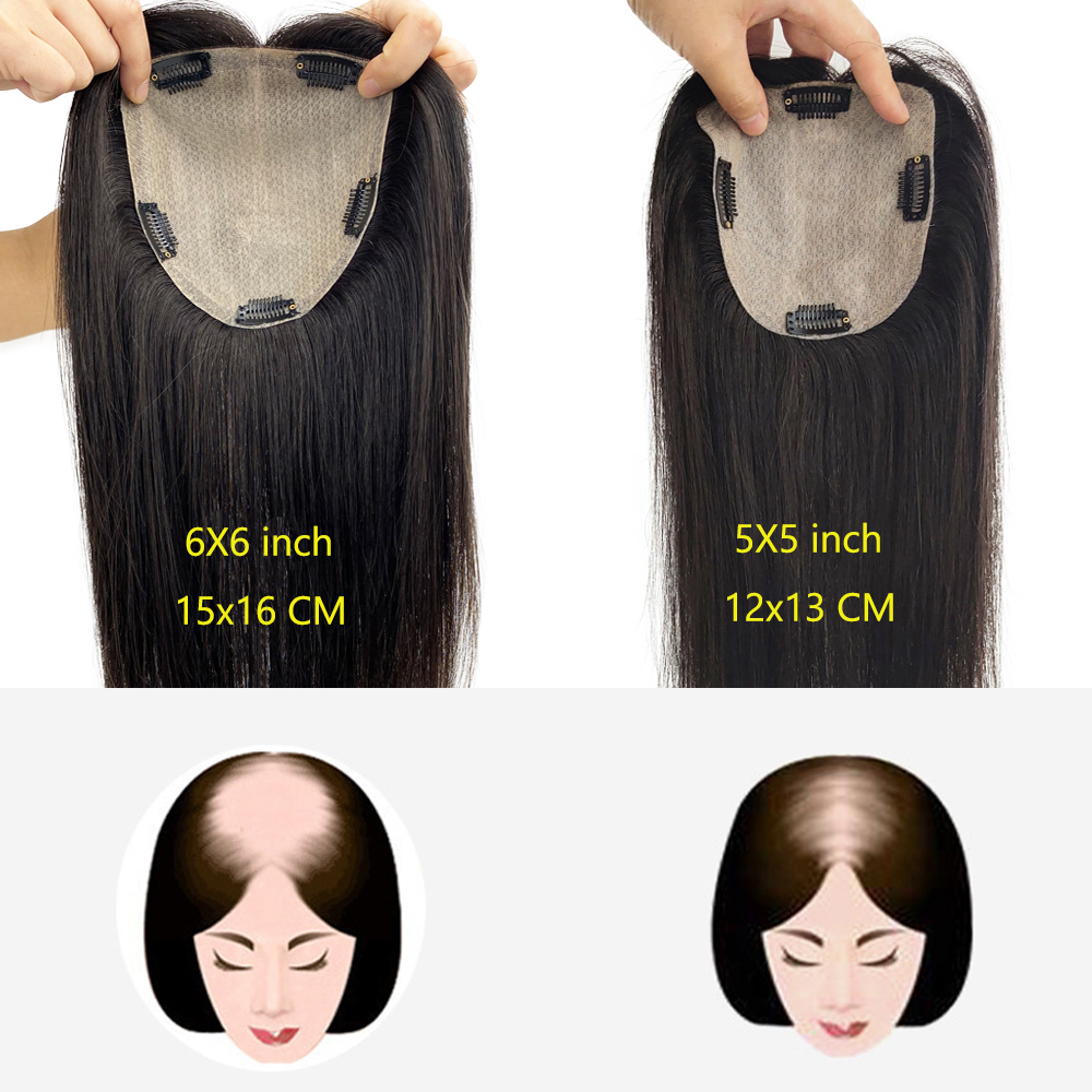 Skin Base Human Hair Topper 4 개의 클립에 실크 탑 버진 유럽 머리카락을위한 여성용 고급 헤어 피스 12x13cm 15x16cm