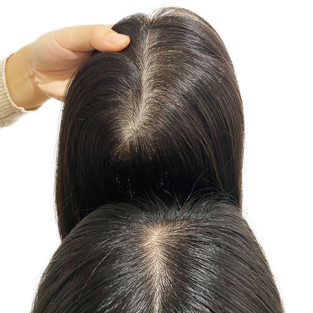 Skin Base Human Hair Topper 4 개의 클립에 실크 탑 처녀 유럽 헤어 Toupee for Women Fine Hairpiec 15x16cm 6x6 다크 또는 중간 갈색 천연 검은 색