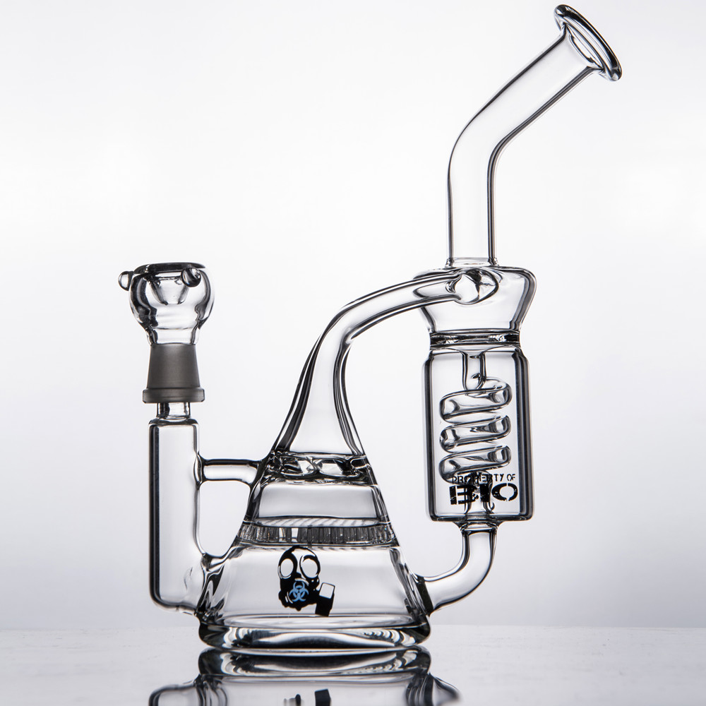 Heady BIO Beaker Bong Handmade Sprial Narghilè Fliter Perc Glass Bubbler Coil Honeycomb Percolator Recycler Water Pipes Oil Rigs fumare con 14mm Joint