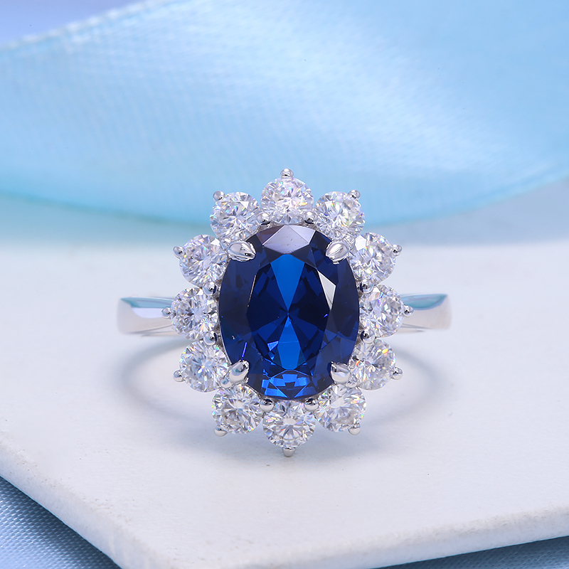 Solitionaire Ring Aeaw подлинная женщина обручация S 8x10mm Lab Sapphire с ювелирными украшениями Moissanite Solid 14k Белого золота Классическая леди 220916