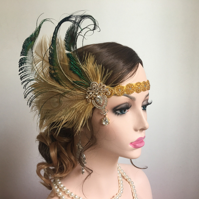 Bandeaux Femmes Vintage Plume Bandeau Blanc Chaîne En Métal 1920s Gatsby Partie Casque Pour Accessoires De Carnaval 220916