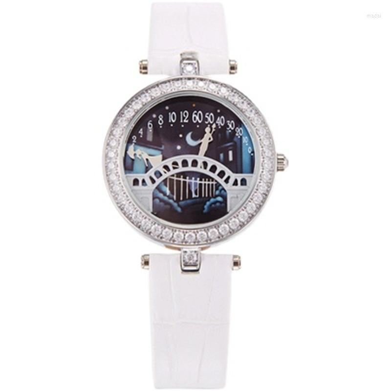 Wristwatches 2022 Women's Watch Leather Luxury Temperament Inlaid Diamond Gift For Lovers Valentine's Bridge Dating Beauti227w