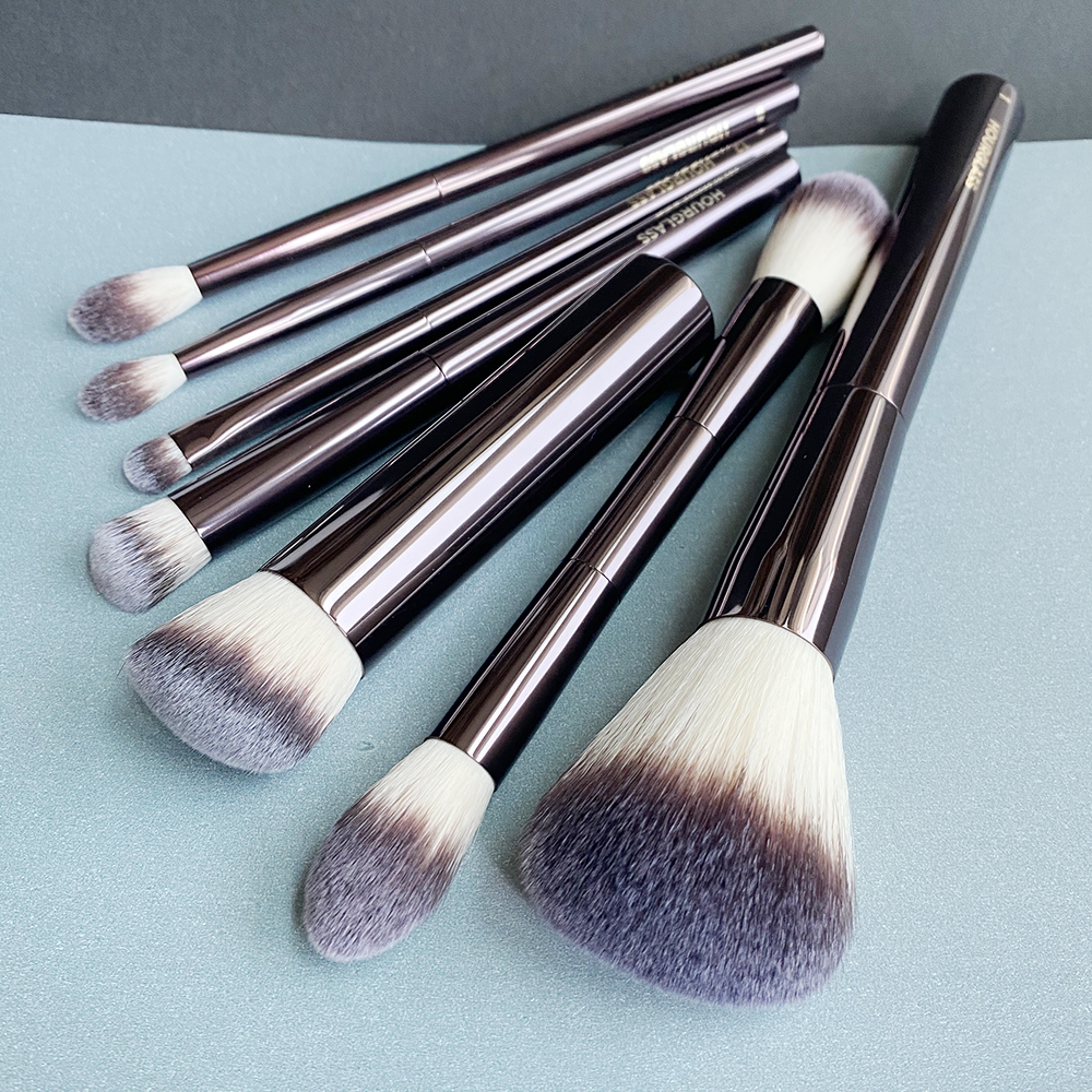 Pincéis de maquiagem de ampulheta Conjunto de viagens veganas com uma bolsa Soft Hairp Metal Metal Metal Deluxe Cosmetics Brush Kit