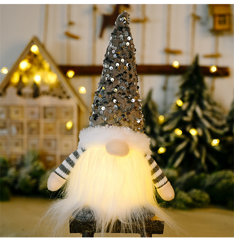 Sequin Noel cüceleri Led aydınlatma ile peluş sakal el yapımı İsveçli tomte santa bebek gnome süsleri