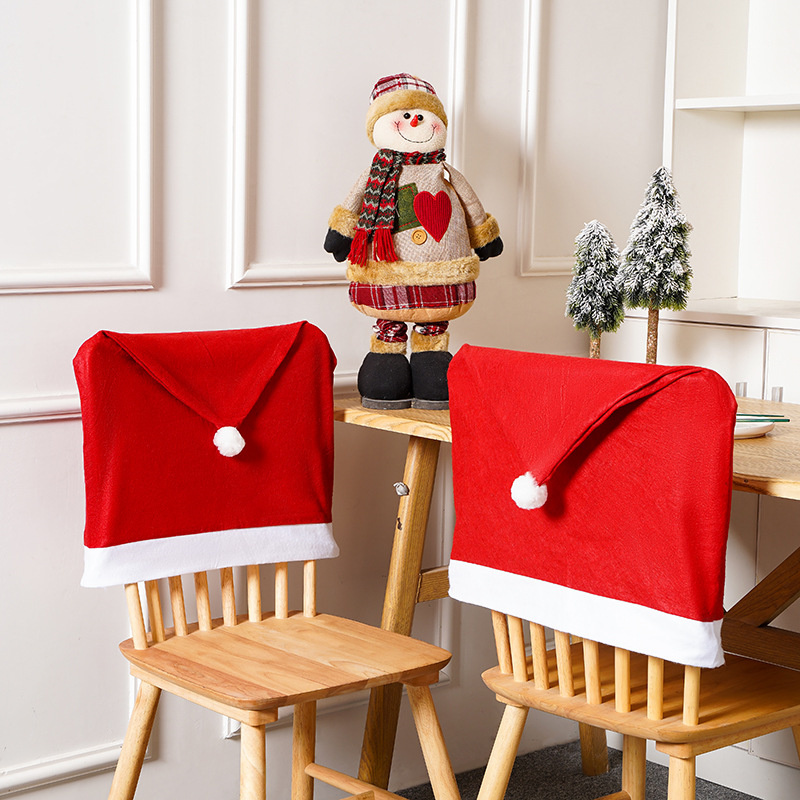Funda navideña para silla no tejida, sombrero de Papá Noel, fundas para sillas de comedor, decoración trasera de silla roja de Navidad