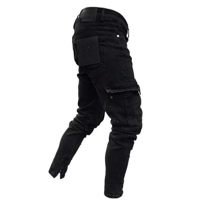 Men s Jeans Men Slim Biker Ripped Long Denim Trousers Skinny pocket Young Man Jogging Pants Destroyed Stretchy Black 220919