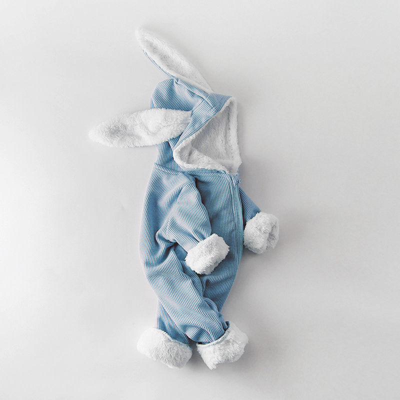 ロンパーズ冬の赤ちゃん生まれた男の子の女の子服ウサギ耳フード付きジャンプスーツ幼児衣装フリース厚い男の子ロンパーパジャマ220916