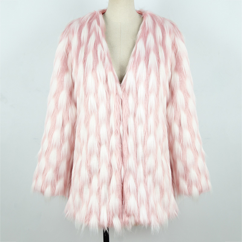 Dames bont faux stijl dames jas jas vrouwelijk winter warm leer contrasterende imitatie roze korte korte outswear 220919