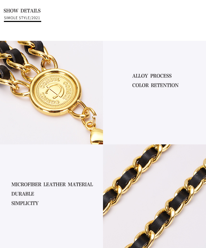 Cadeias de barriga Amorcome elegante cinto de ouro de ouro elegante e multicamada de metal preto de couro preto alta cintura j￳ias corporais 220916
