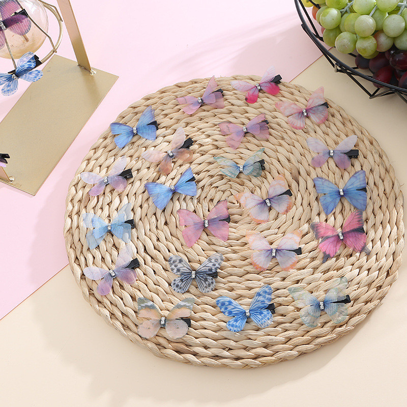 Accessori di moda Tessuto in chiffon a doppio strato 3D Tulle Farfalle Decorazione da giardino Artigianato Decorazioni matrimoni Abito Farfalla Fermagli capelli