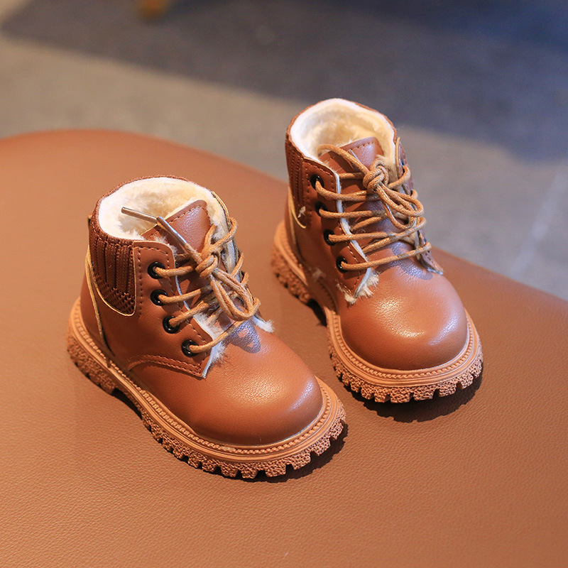 Boots Girls Fashion Autumn Winter Cotton Padded Shoes Little Boys Short Beige Brown Black Color 220919