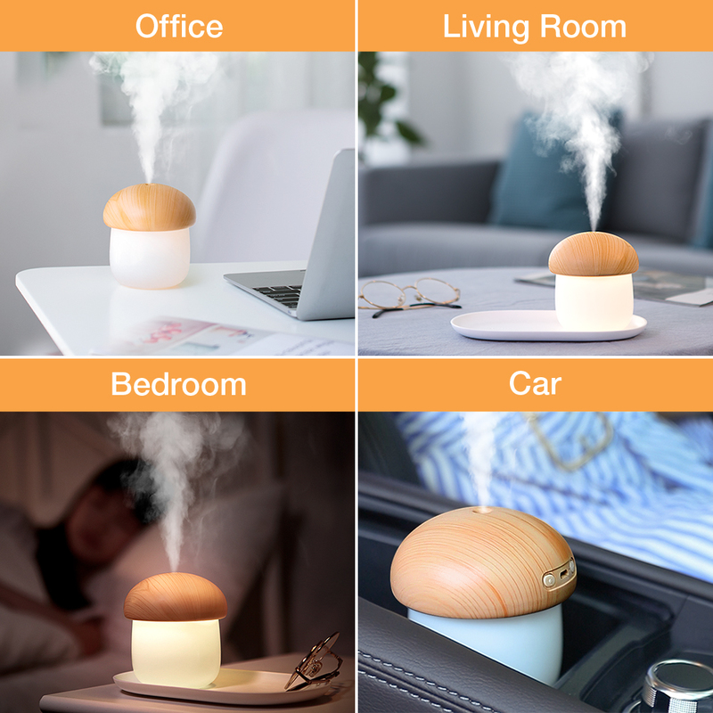 Decorative Objects Figurines JISULIFE Mini Humidifier Aroma Diffuser for Baby Car Air 250ml Cute Mushroom Mist with Night Lights 220919