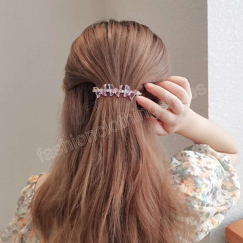 Moda coreana, pasadores de mariposa de cristal brillante, Clip de primavera para niña, Clip superior para la cabeza trasera, accesorios para el cabello para mujer