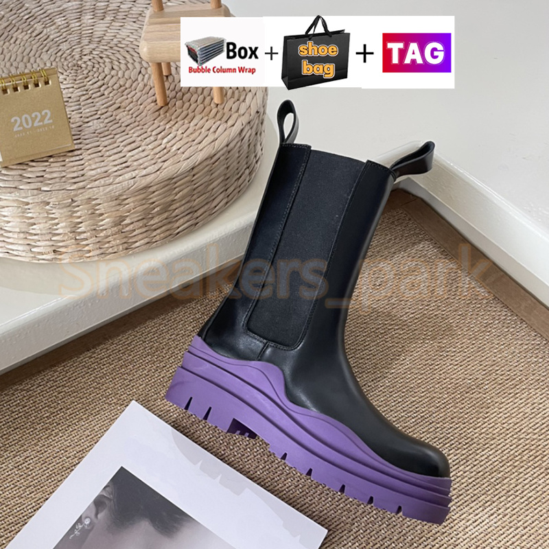 Venetas Men Boots Women Half Knie Boots met dikke zolen Band Chelsea Platform Heren Bootjes Lederen vrouw Schoen rubber ronde teen Anti-slip Triple zwart ebbenhouten opgestart