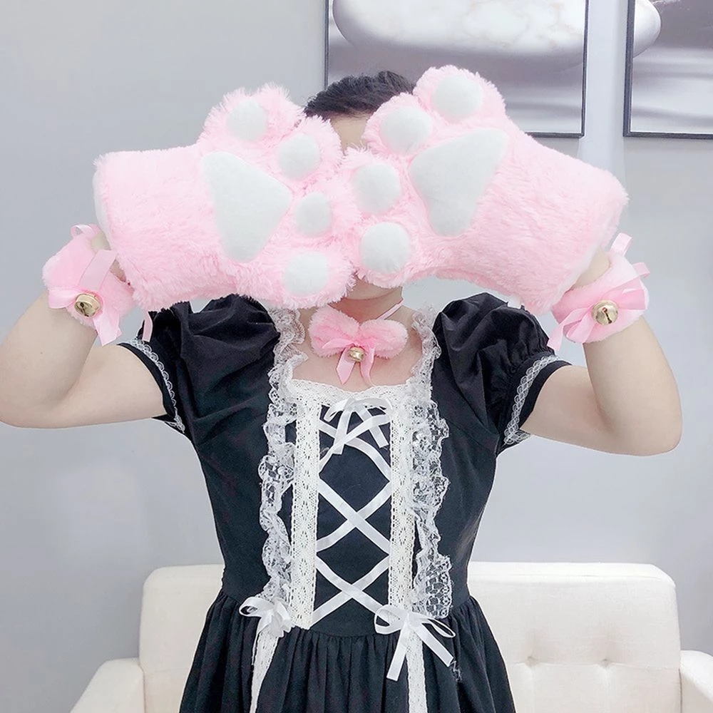Frauen Mädchen Nette Katze Kätzchen Pfote Klaue Warme Handschuhe Fäustlinge Weiche Anime Cosplay Plüsch Für Halloween Party Zubehör Geschenk NEUE