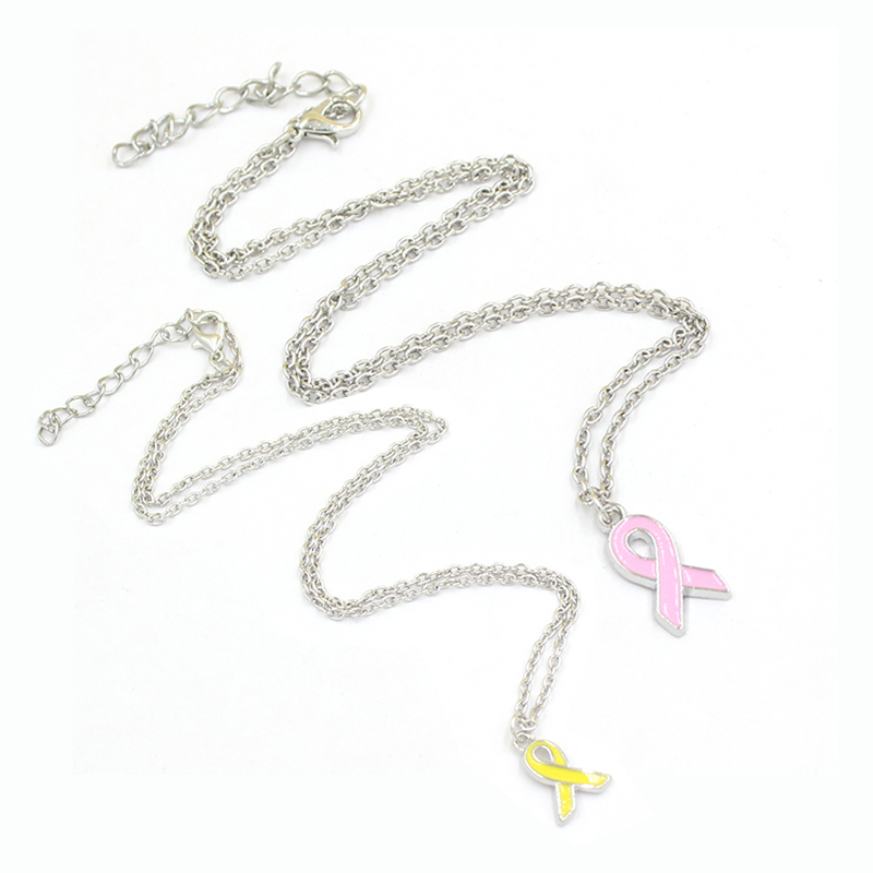 Wholesale Simple Pendant Necklace Breast Cancer Awareness Jewelry Yellow Ribbon Pink Ribbon Necklaces For Women
