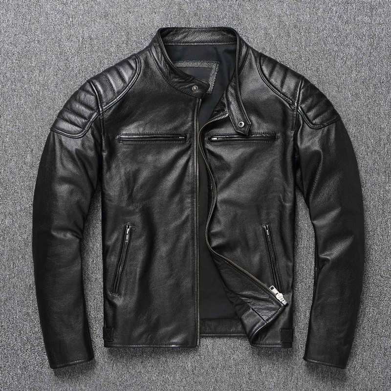 Men's Jackets Vintage Yellow Brown Real Cowhide Genuine Leather Jacket Men Motorcycle Coat Mens Biker Clothes Spring Autumn Asian Size 6XL 220919